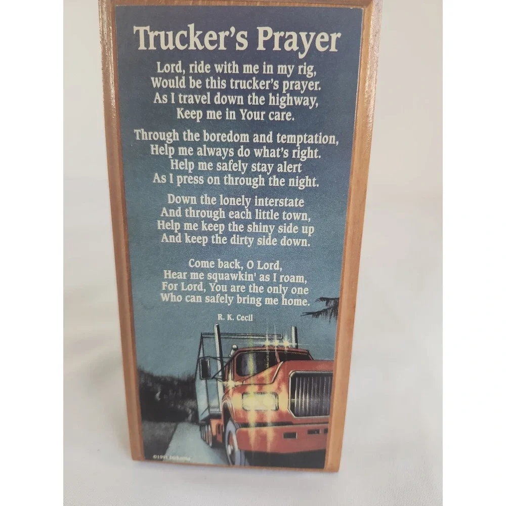 A Trucker's Prayer Standing Table Plaque With Hanger